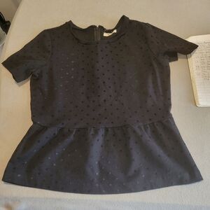 Madewell Black Peplum top Polka dots Velvet Medium